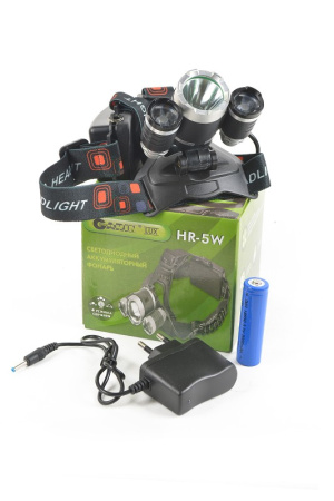 Фонарь налобный Garin LUX HR-5W, 3LED, 5вт, 2*18650 2*1200мАч в комплекте, ЗУ