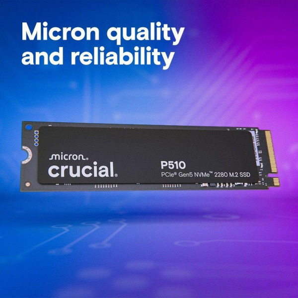 Твердотельный накопитель/ Crucial SSD P510, 2000GB, M.2(22x80mm), NVMe, PCIe 5.0 x4, TLC, R/W 10000/8700MB/s, IOPs н.д./н.д., TBW 1200, DWPD 0.5 (12 мес.)