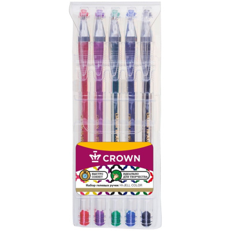 Набор ручек гелевых 05шт. CROWN "Hi-Jell Color" HJR-500SET/5
