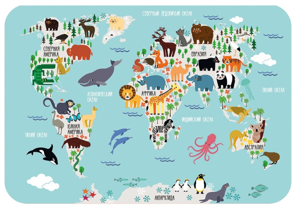 Настольное покрытие для лепки "Карта мира с животными" 33*23см Пчелка НПД-1