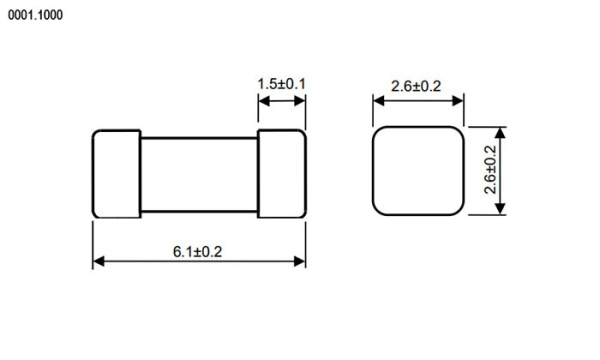 Предохранитель SMD 1808 (2410)  0.1а, 125в, быстрый, Ruichi 0001.1002