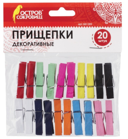 Прищепки декоративные "Классика", 20 штук, 3,5 см, ассорти, ОСТРОВ СОКРОВИЩ, 661289