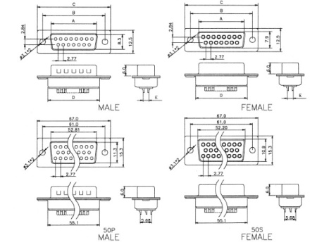 Разъем DB-37, розетка, на кабель, DB-37F