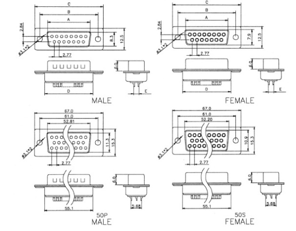 Разъем DB-37, розетка, на кабель, DB-37F