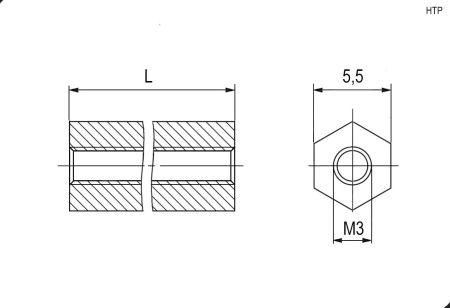 Стойка для платы шестигранник с резьбой M3 HTP-306 L=6mm нейлон