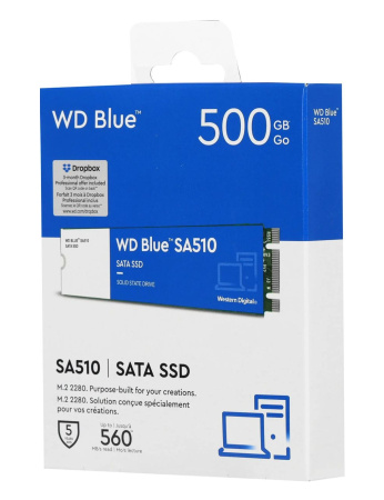 SSD-накопитель M.2 500Гб WD Blue [WDS500G3B0B](TLC 3D NAND,SATA,560/510 Мб/с)