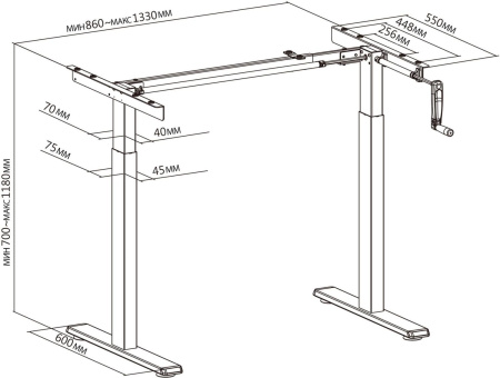 Подстолье Cactus CS-MDF механический каркас белый 133x72x60см (CS-MDF-WT)