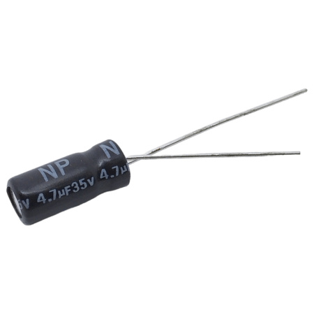 Конденсатор электролитический неполярный   4.7мкф,  35в, Jamicon JNK475M035S1A5C11L, 85C, 5*11