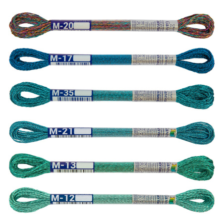 Нитки для вышивания "Gamma" набор мулине Металлик 100% полиэстер 6 x 8 м 02 Лазурный бриз