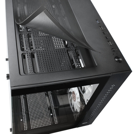 Корпус mATX Б_БП Ginzzu V390 RGB (USB3.0, Audio, черный,3х120мм RGB, пульт ДУ, "стеклянный куб")