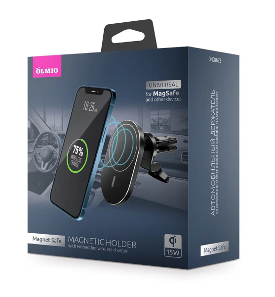 Держатель OLMIO Magnet Safe QI, 15W