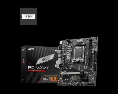 Мат.плата SocAM5 AMD A620 MSI PRO A620M-E (mATX,2DDR5,M.2,PCI-E16,PCI-E,HDMI,VGA,PC6400)