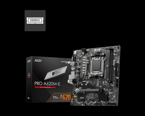 Мат.плата SocAM5 AMD A620 MSI PRO A620M-E (mATX,2DDR5,M.2,PCI-E16,PCI-E,HDMI,VGA,PC6400)