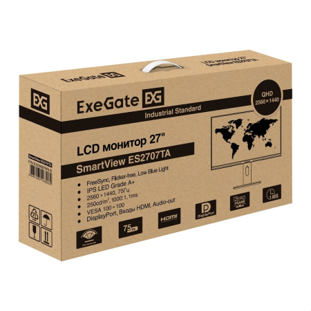 Монитор 27"/ExeGate/ES2707TA/SmartView/Черный/IPS/2560x1440/75Hz/HDMI/DP/USB/Мультимедиа/2K