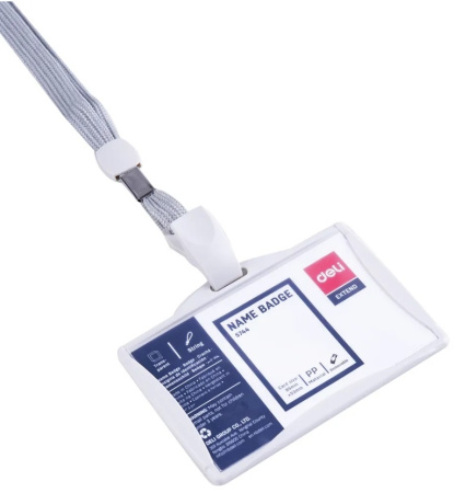 Бейдж гориз. DELI 103*78мм. клипса, шнур (E5744)