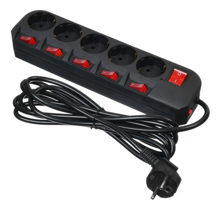 Сетевой фильтр  3.0м, 5 розеток Buro, 500SH-3-SW-B, 10А, 2200Вт, с выключателем, черный, коробка