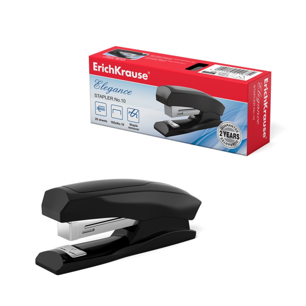 Степлер №10 Erich Krause "Elegance" на 20л. пластик, черный (2167)