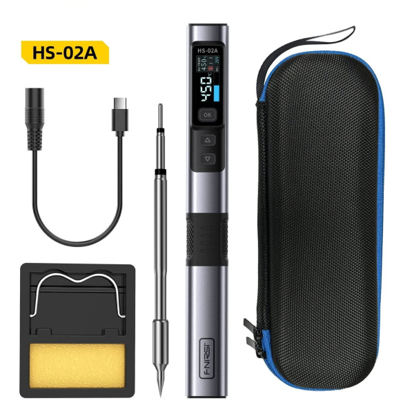 Паяльник Fnirsi HS-02A, кабель USB Type-C, блок питания PD 100W, жала C245 B+JS+K, сумка-чехол