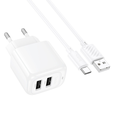Зарядное_устройство - USB_2x2.4A + кабель TypeC HOCO CS51A, белый