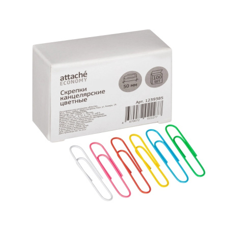 Скрепки 50мм. ATTACHE 100 шт., цветные с покрытием (1239385)