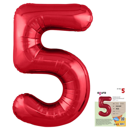 Цифра надувная "5 Красный Slim" 102см, фольгированная (756317)