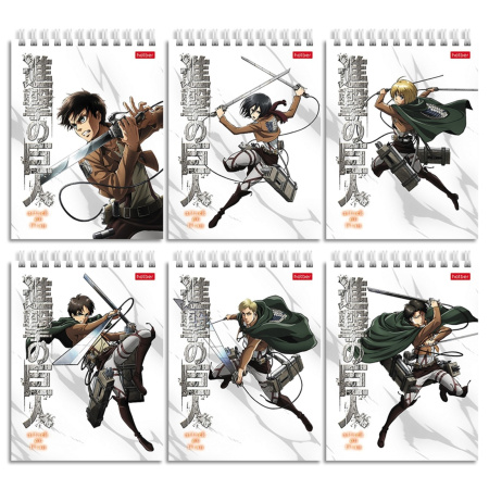 Блокнот Hatber А6 40л. "Атака Титанов. Сезон 1-3" на гребне (40Б6В1гр)