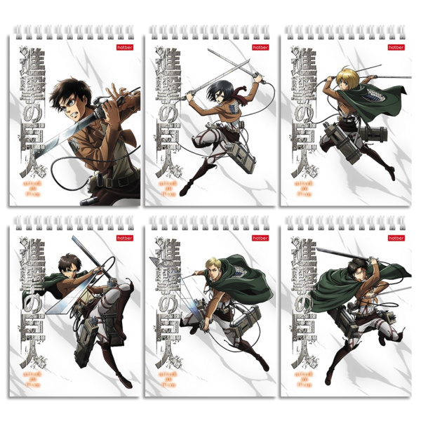 Блокнот Hatber А6 40л. "Атака Титанов. Сезон 1-3" на гребне (40Б6В1гр)