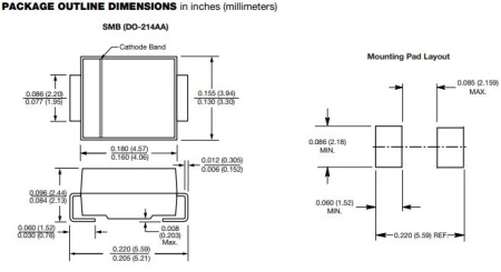 Диод защитный (TVS, супрессор) Vr= 30, Vbr=33.3..36.8, однонаправленный, 600вт, SMD SMB, SMBJ30A