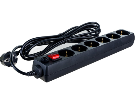 Сетевой фильтр  3.0м, 6 розеток Perfeo, POWER+, 10А, 2300Вт, с выключателем, с предохранителем, черный (PF-PP-6/3,0-B)