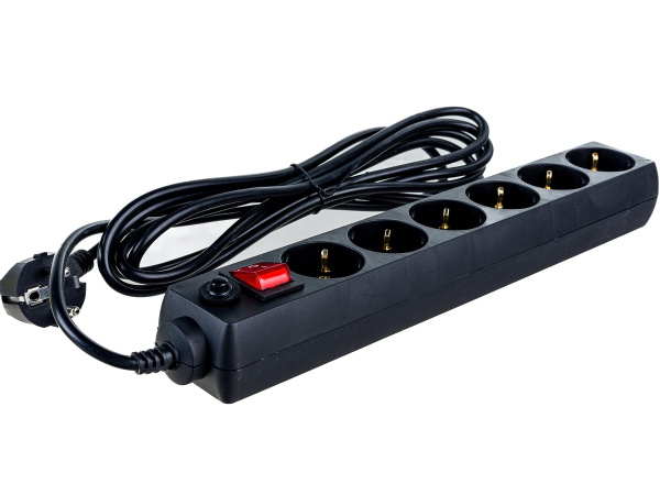 Сетевой фильтр  3.0м, 6 розеток Perfeo, POWER+, 10А, 2300Вт, с выключателем, с предохранителем, черный (PF-PP-6/3,0-B)
