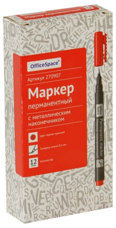 Маркер перманентный OfficeSpace 05мм., мет, наконечник, красный (270907)