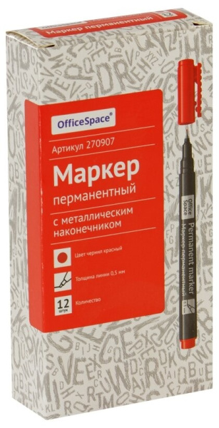 Маркер перманентный OfficeSpace 05мм., мет, наконечник, красный (270907)