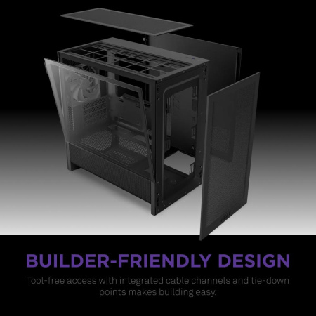 Корпус без блока питания/ Case NZXT H3 Flow (2025), Midi-Tower, TG, 1x120mm, 1xUSB-A 3.2 + 1xUSB-C 3.2, mATX, mITX Black