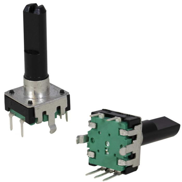 Энкодер инкрементальный EC12, с кнопкой, вертикальный, 24импульса, 12.5*13.4мм, вал с лыской