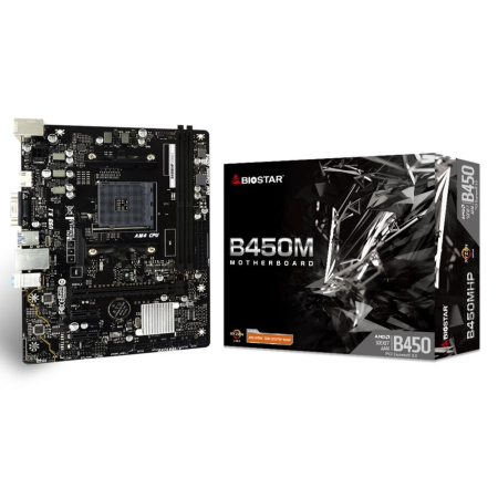 Мат.плата SocAM4 AMD B450 Biostar B450MHP (mATX,2DDR4,PCI-E16,2PCI-E,VGA,HDMI,PC3200,есть поддержка Ryzen 1-2поколения и Athlon!!!)