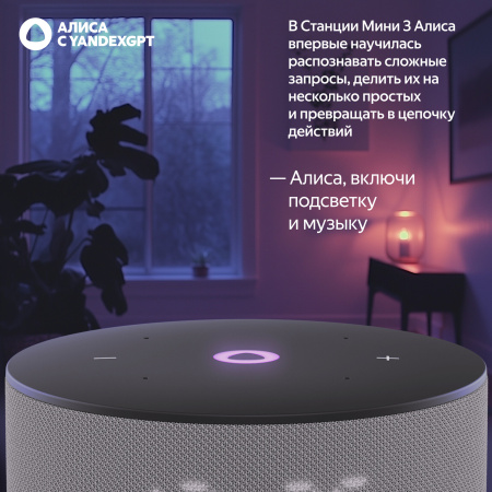 Умная колонка Яндекс Станция Мини 3, серый 12W 1.0 BT/Wi-Fi (YNDX-00027GRY)
