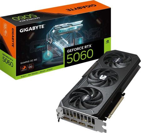 Видеокарта Gigabyte PCI-E 5.0 GV-N5060GAMING OCV2-8GD NVIDIA GeForce RTX 5060 8Gb 128bit GDDR7 2595/28000 HDMIx1 DPx3 HDCP Ret