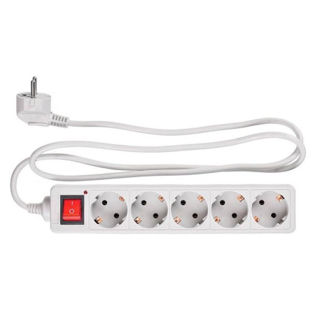 Сетевой фильтр  1.5м, 5 розеток Buro, 500SL-1.5-G, 5А,1500Вт, с выключателем, серый, пакет