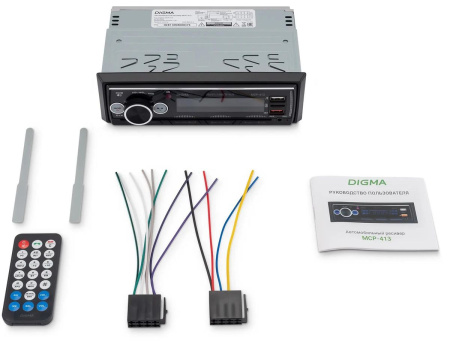 Автомагнитола Digma  MCP-413 1DIN, 4x45Вт, MP3, FM, USB, AUX, BT5.0, ПДУ