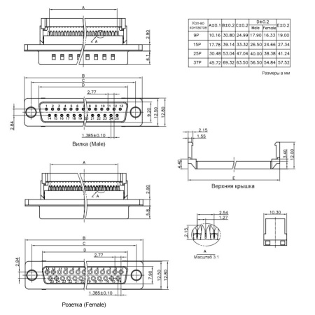 Разъем DB-9, вилка, на шлейф RC, DI-9M