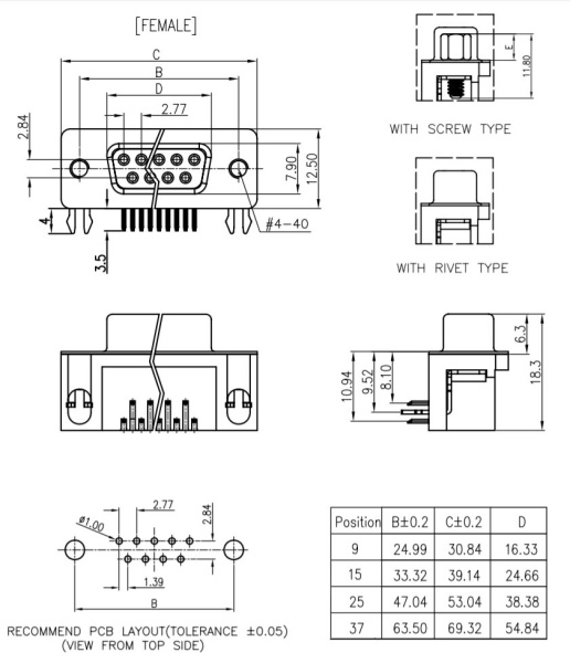 Разъем DB-15, розетка, на плату, DRB-15FA