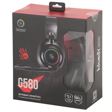 Игровая гарнитура A4Tech Bloody G580 мониторные кабель 2м, Black
