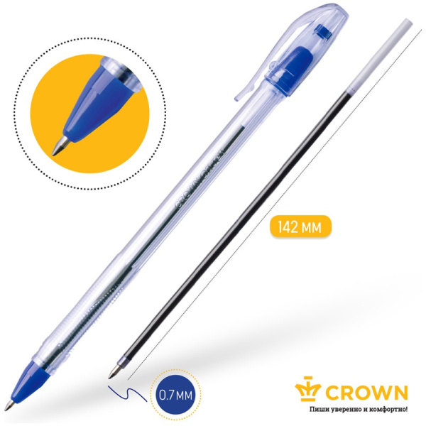 Ручка шариковая CROWN "Oil Jell" синяя, 0,7мм OJ-500B