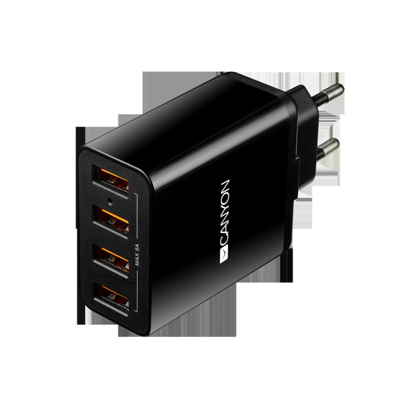 Зарядное_устройство - USBx4 CANYON H-06 5A max Технология Smart IC черное (CNE-CHA06B)
