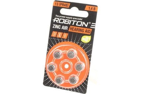 Батарейка Zn-Air 13 (PR48, ZA13), 1.4в, Robiton,  упак 6шт