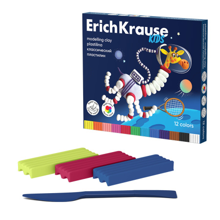 Пластилин 12цв. ErichKrause "Kids Space Animals" классический, 216г (61332)