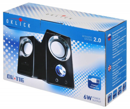 Актив.колонки 2.0 Оклик OK-116 6Вт, пластик, Black