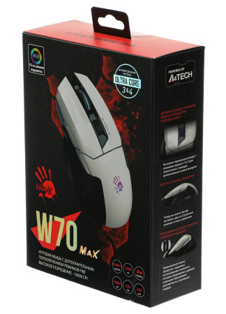 Игровая мышь USB A4Tech Bloody W70 Max оптическая, 10000dpi, Panda White