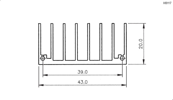 Радиатор 100*43*20мм, алюминий, HS 117-100