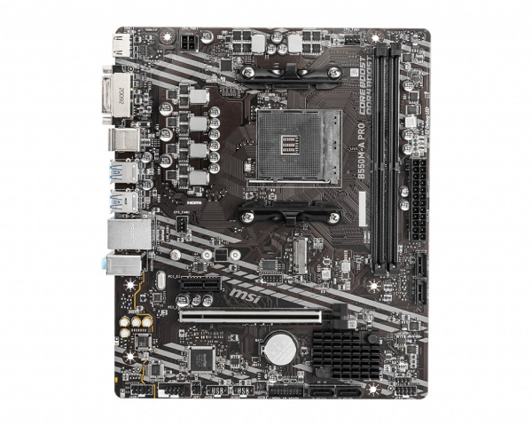 Мат.плата SocAM4 AMD B550 MSI B550M-A PRO (mATX,2DDR4,ECC/non-ECC,M.2,PCI-E16,PCI-E,DVI,HDMI,PC4600)